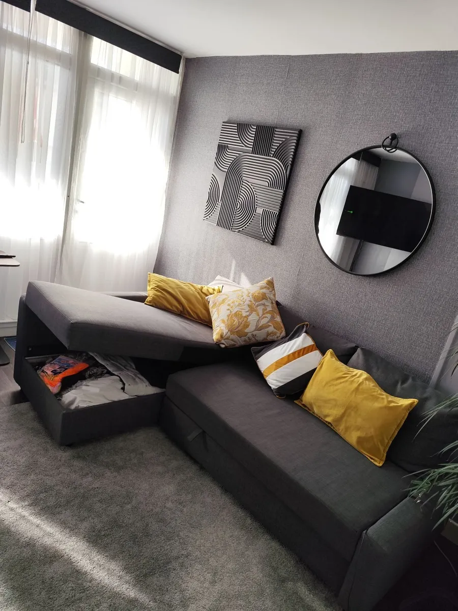 Corner Sofa bed with storage dark grey - Image 4