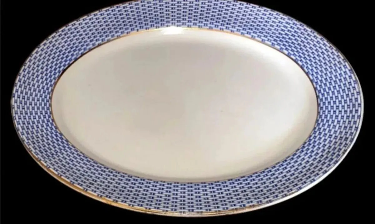 Antique Soho Pottery "Montauban" Blue Basket-Weave - Image 1