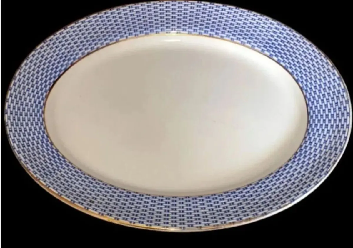 Antique Soho Pottery "Montauban" Blue Basket-Weave - Image 2