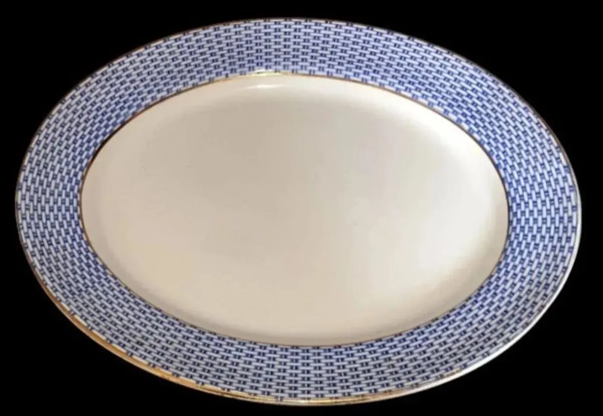 Antique Soho Pottery "Montauban" Blue Basket-Weave - Image 3