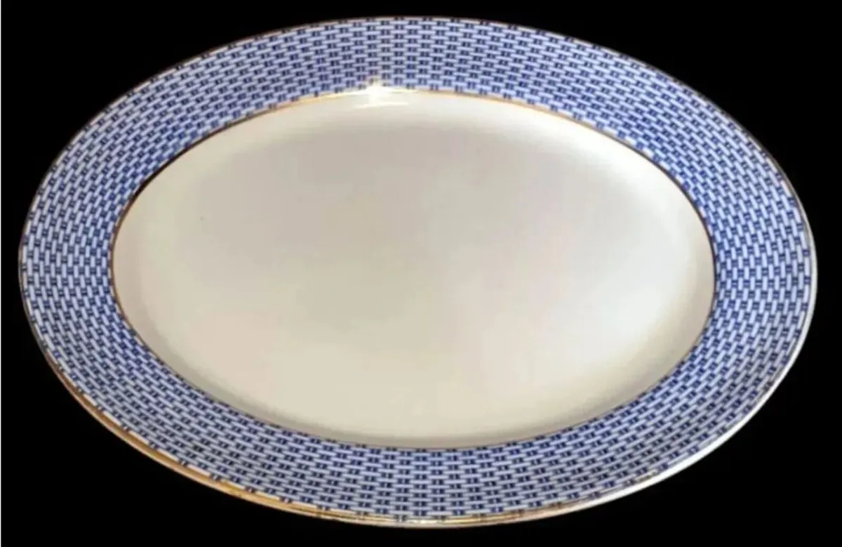 Antique Soho Pottery "Montauban" Blue Basket-Weave - Image 4