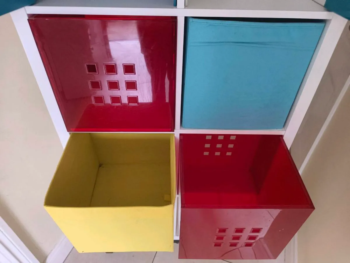 White IKEA Kallax 8 cube w/ inserts - Image 3
