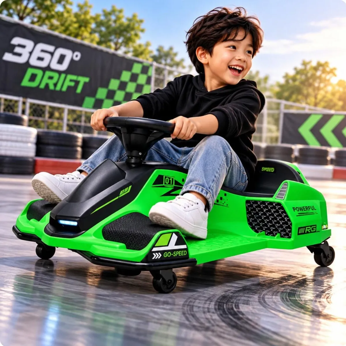 Drift Rider 360 24V Electric Go Kart Green