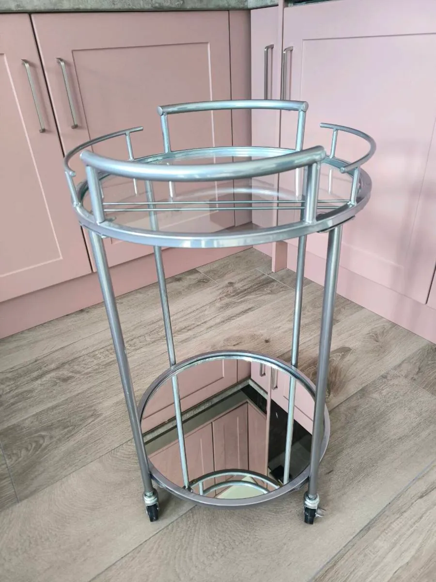 Silver Mirrored & Glass Drinks Trolley on Wheels - Image 1