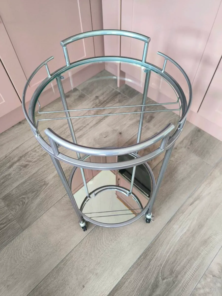 Silver Mirrored & Glass Drinks Trolley on Wheels - Image 2