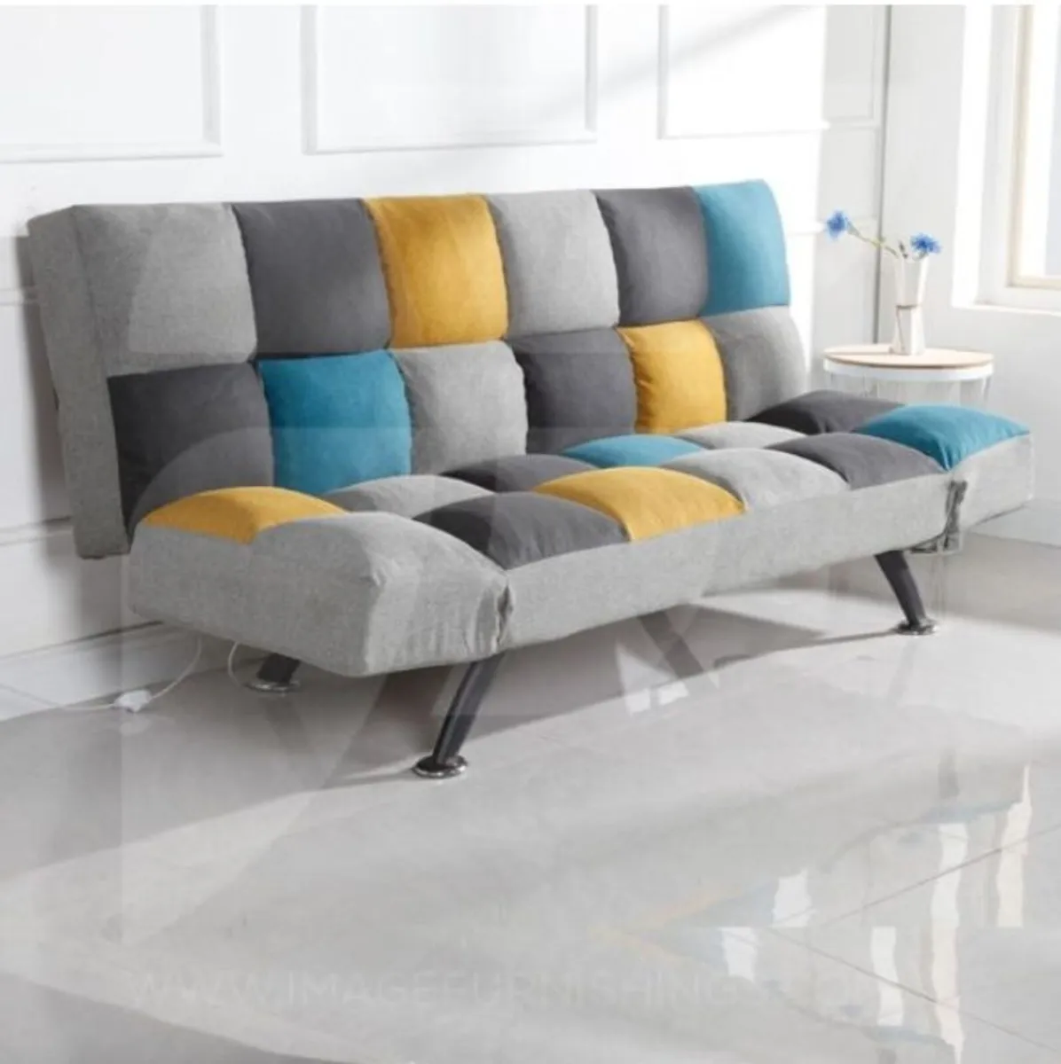 Boston Yellow & Blue Patchwork Sofa Bed - Image 1