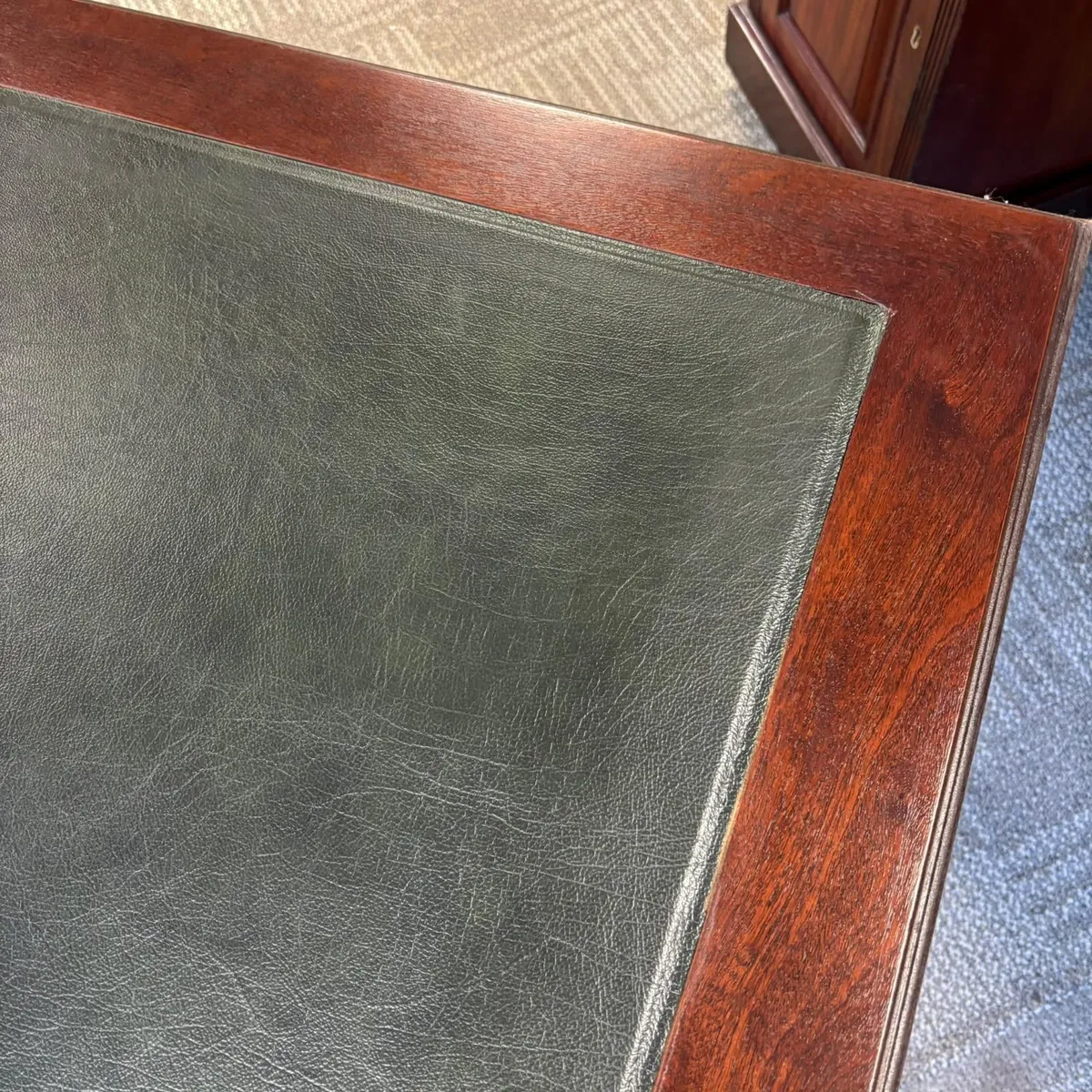 Mahogany green leather top twin pedestal writing c - Image 2