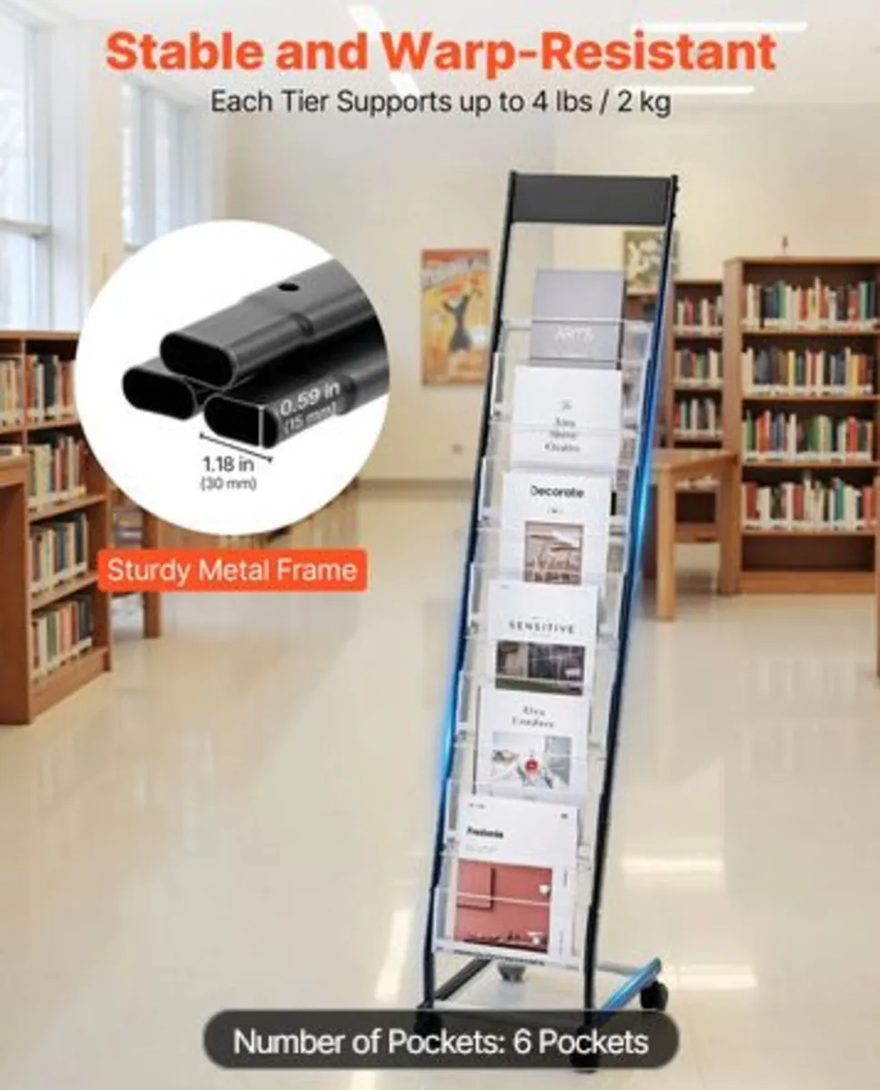 Brochure Display Rack, Narrow 6-Tier Magazine - Image 2