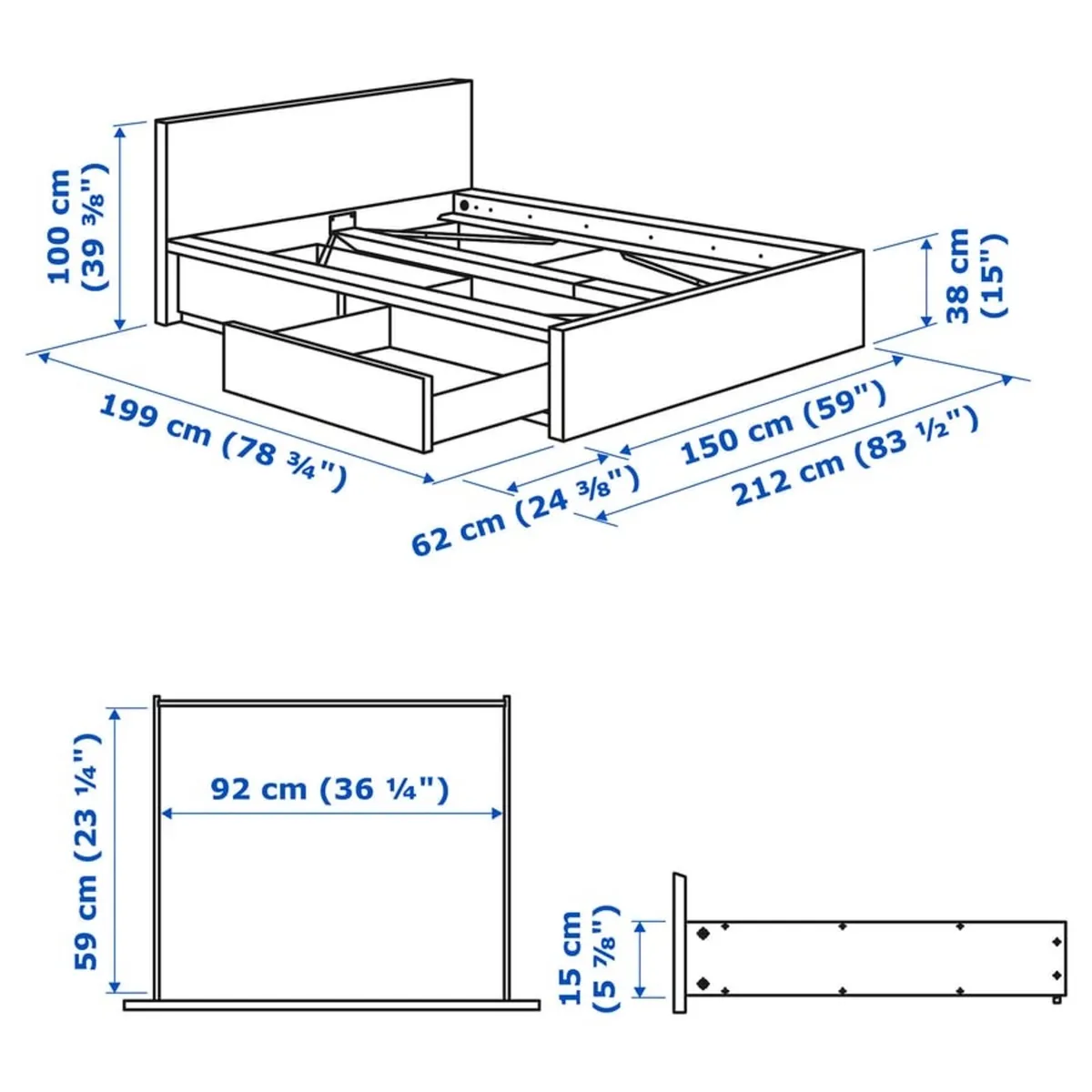 Ikea malm double bed with drawers - Image 4
