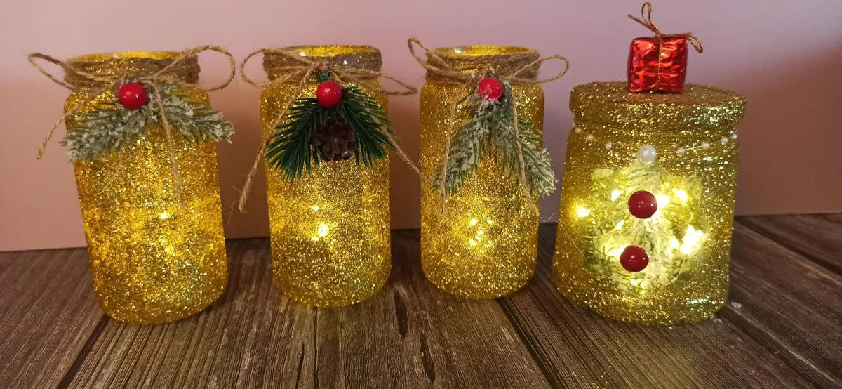 **Handmade Recycled Christmas Jar Decoration Set – - Image 2
