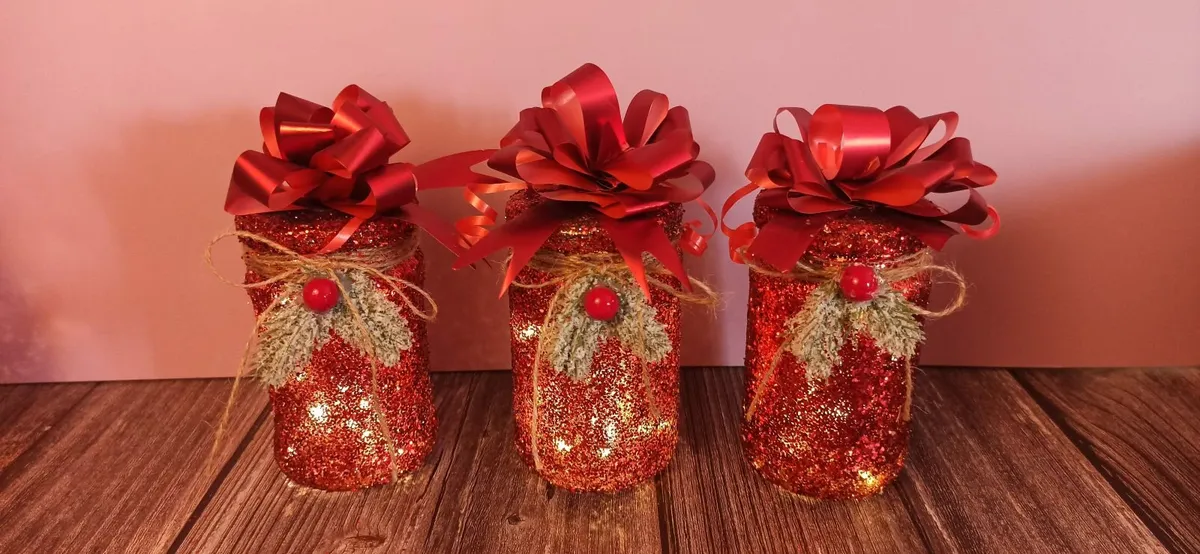 Handmade Recycled Christmas Jar Decoration Set –6 - Image 1
