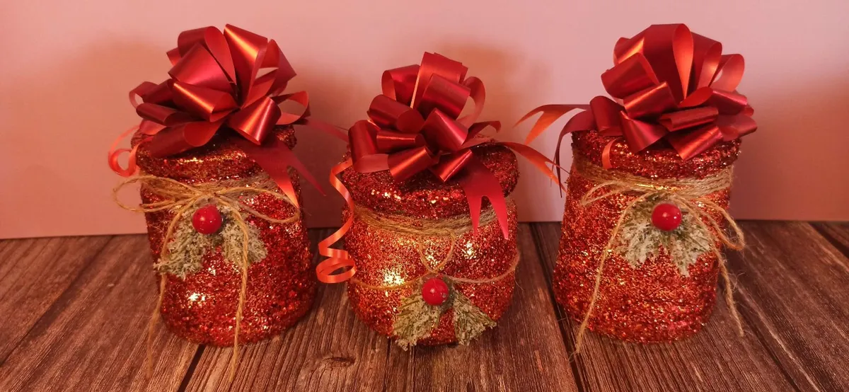 Handmade Recycled Christmas Jar Decoration Set –6 - Image 2