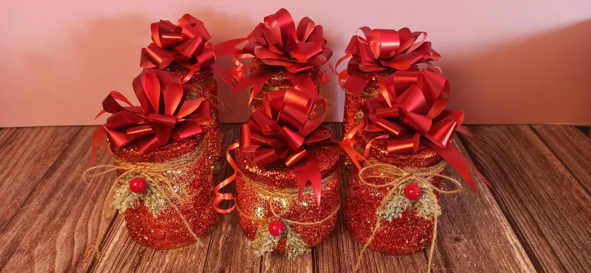 Handmade Recycled Christmas Jar Decoration Set –6 - Image 3