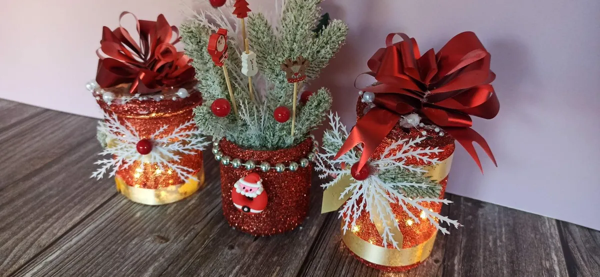 Handmade Recycled Christmas Jar Decoration Set – 3 - Image 1