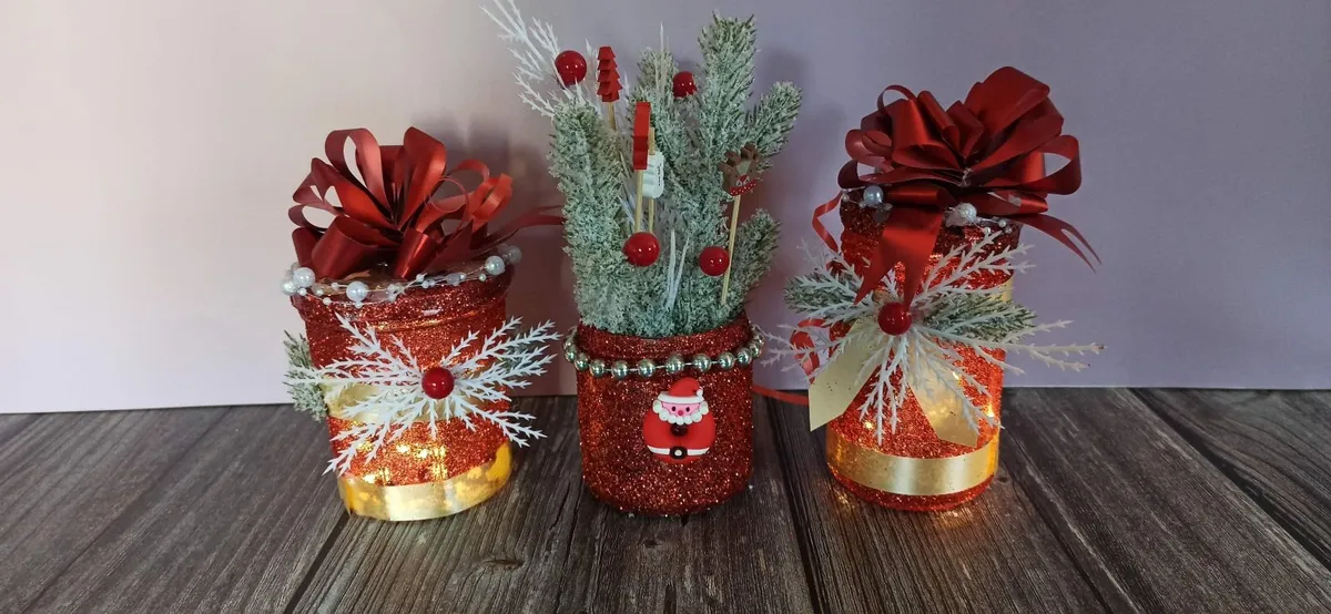 Handmade Recycled Christmas Jar Decoration Set – 3 - Image 2