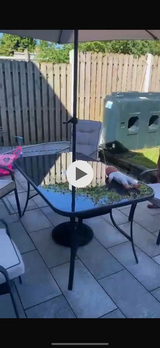 garden table, 6 chairs, cushions & umbrella - Image 2