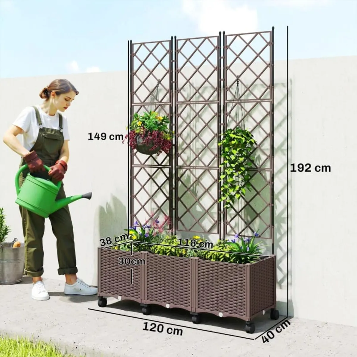 Planter with Trellis, Rolling Flower Box with Self - Image 2
