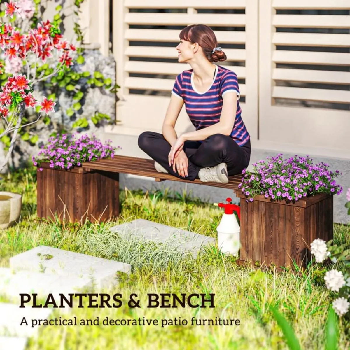 Wooden Garden Planter & Bench Combination Garden R - Image 2