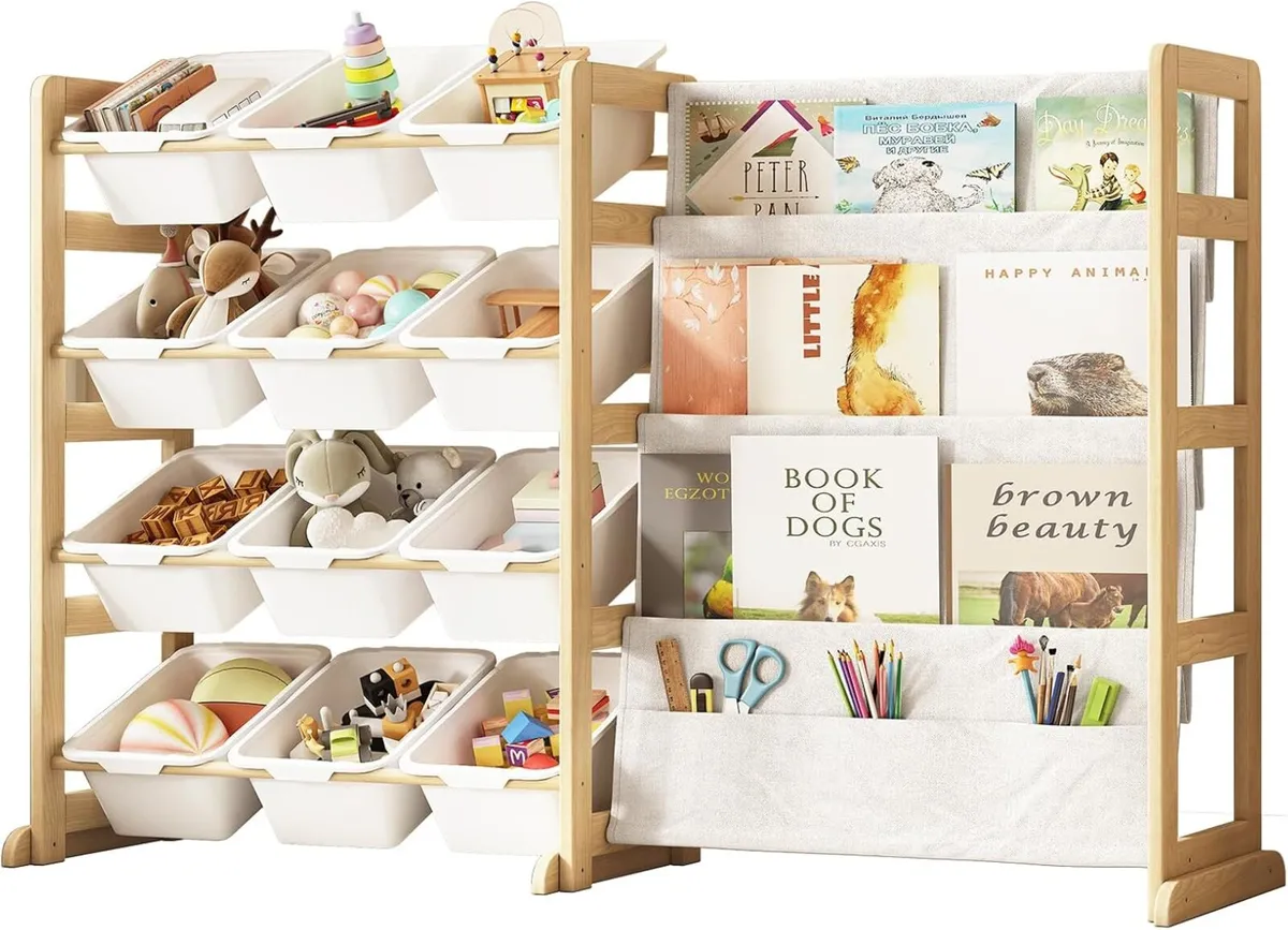 Toy Storage Organiser with Bookshelf 12 Bins - Image 1