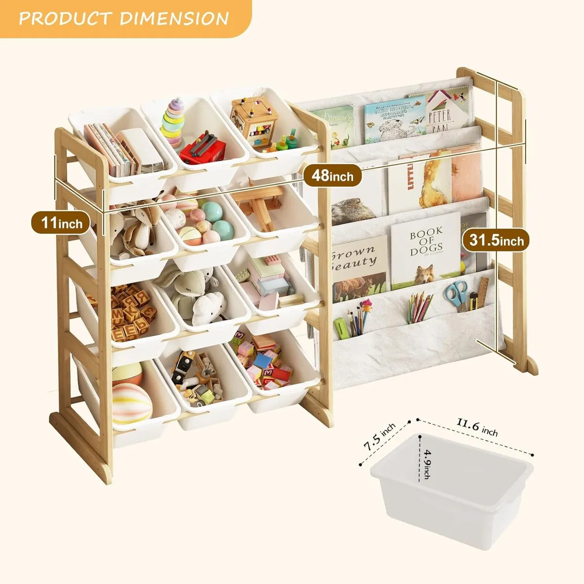 Toy Storage Organiser with Bookshelf 12 Bins - Image 3
