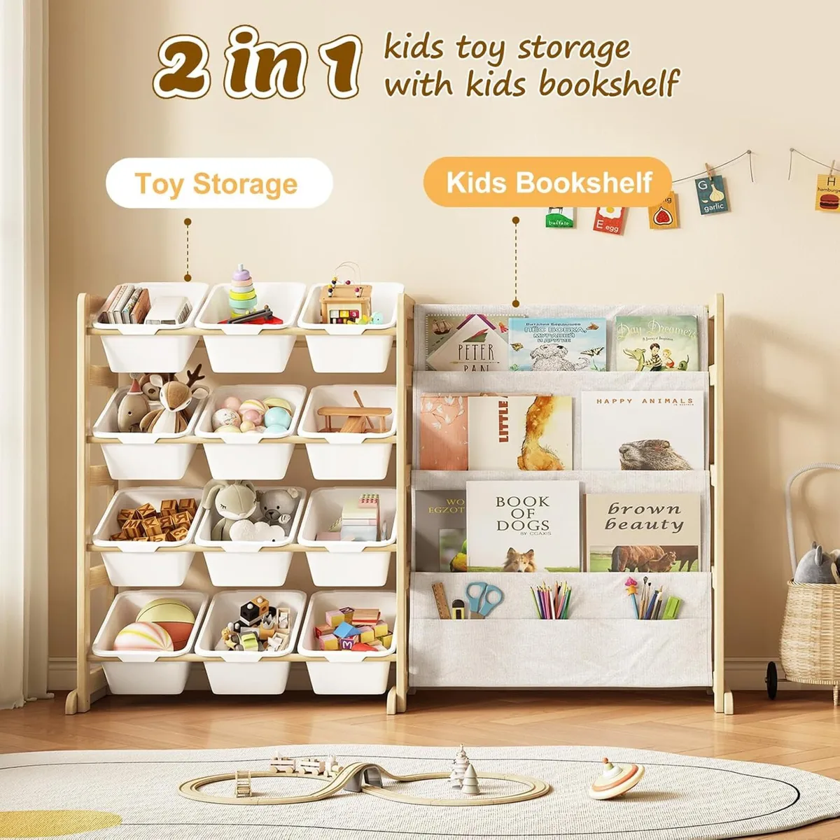 Toy Storage Organiser with Bookshelf 12 Bins - Image 4