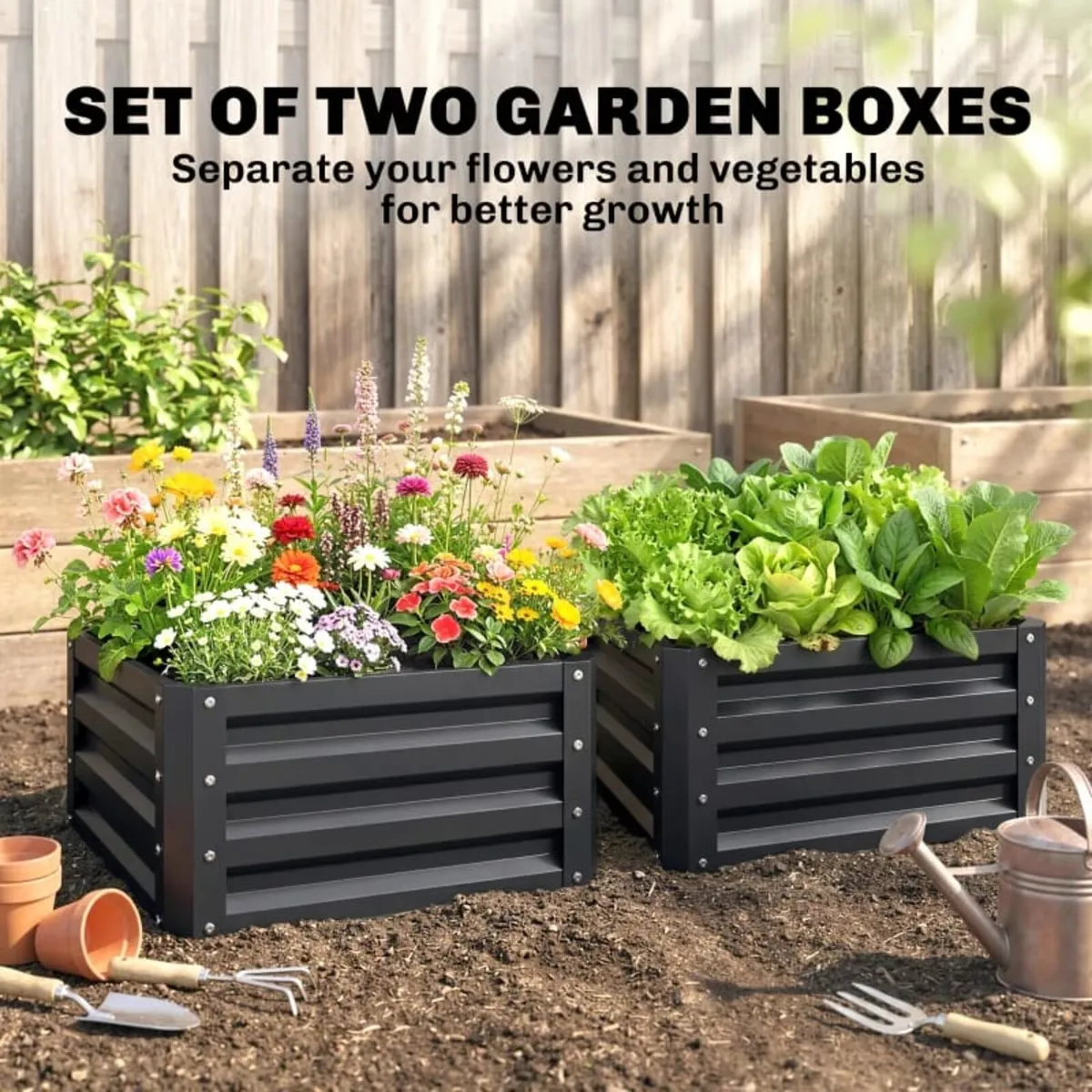 Set of 2 Raised Garden Bed, Outdoor Elevated Galva - Image 2