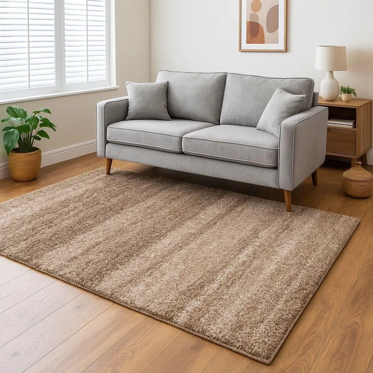 Stripe Pattern Shaggy Rug Soft Cushioned Fibres - Image 1