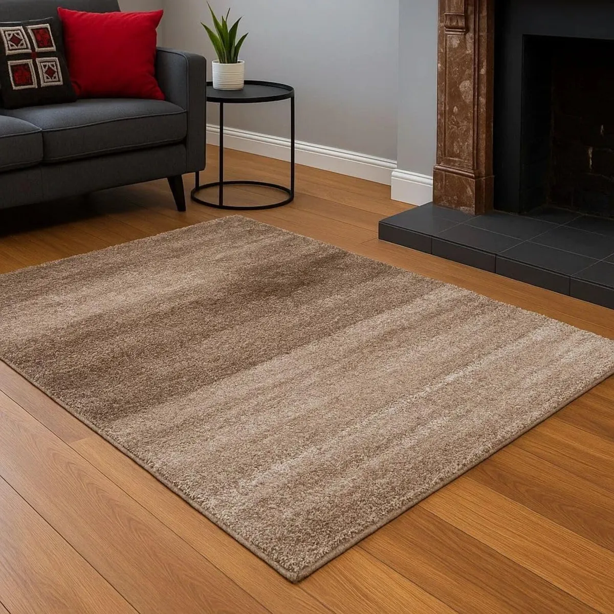 Stripe Pattern Shaggy Rug Soft Cushioned Fibres - Image 4