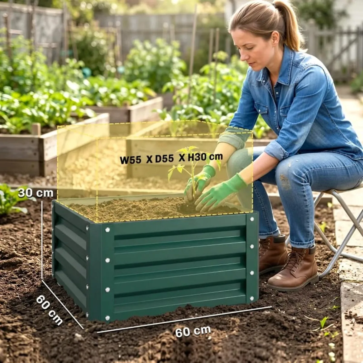 Set of Two 60 x 60cm Steel Planter Boxes - Green - Image 3