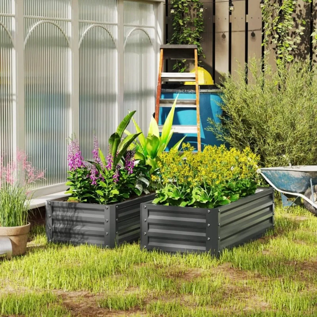 Set of Two 110 x 50cm Steel Planter Boxes - Light - Image 2