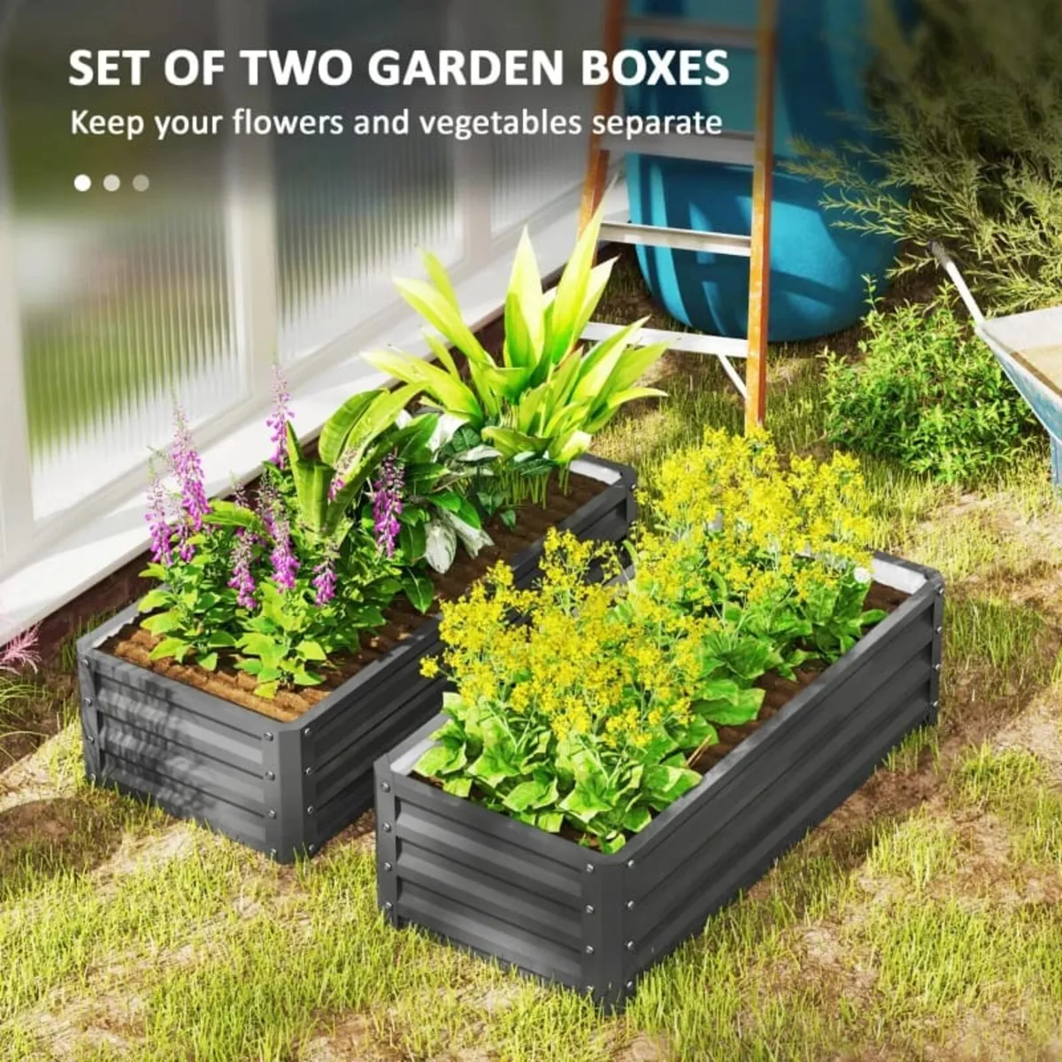 Set of Two 110 x 50cm Steel Planter Boxes - Light - Image 4