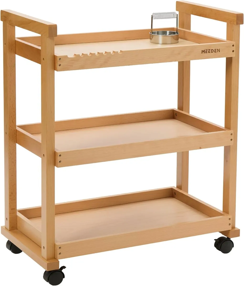 Rolling Art Supply Cart: Solid Beech Wood 3-Tier - Image 1