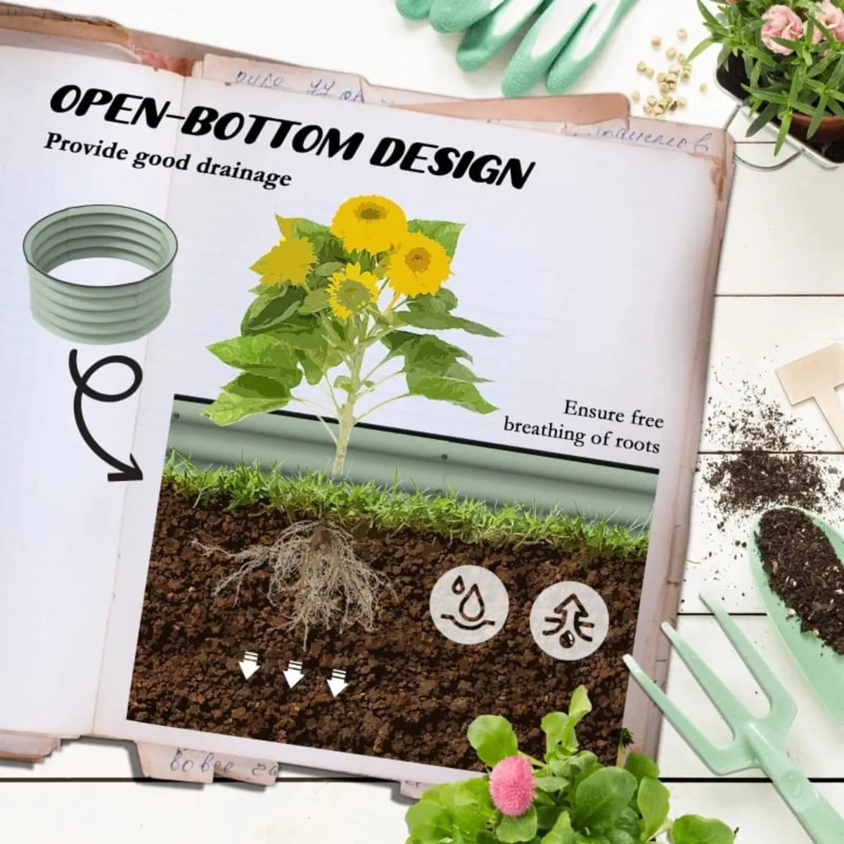 Set of 2 Raised Garden Bed, Metal Planter Box with - Image 3