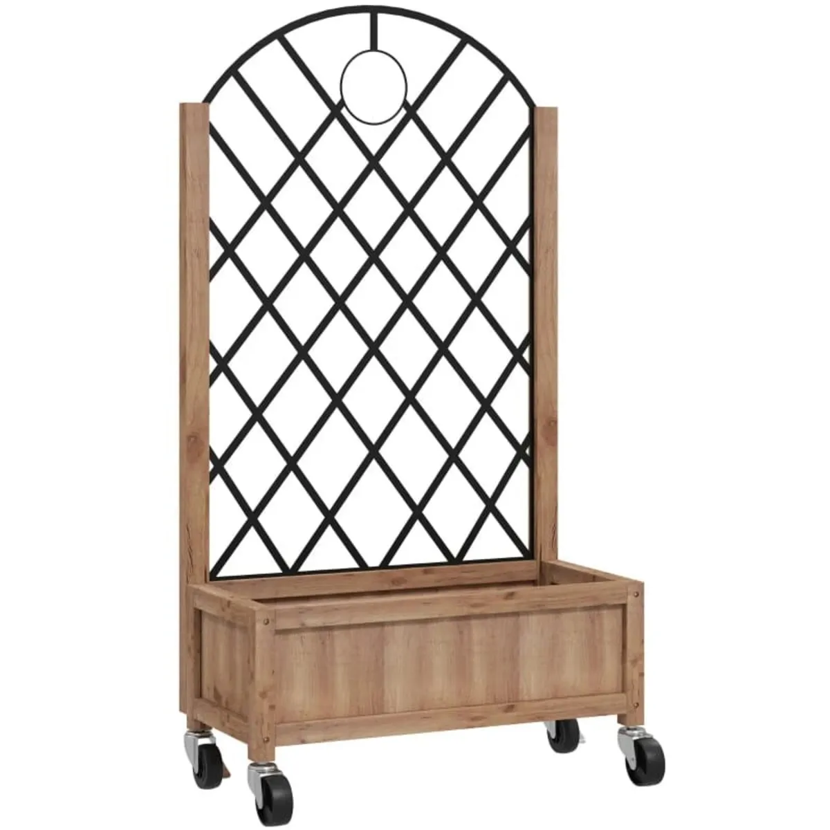 Wooden Planter, with Metal Trellis - Brown/Black - Image 1