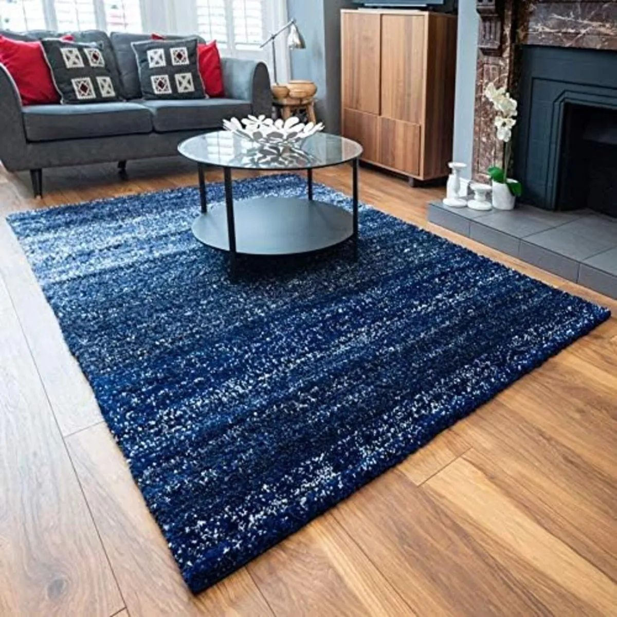 Large Plush 3CM Pile Shaggy Shag Striped Rug - Image 1
