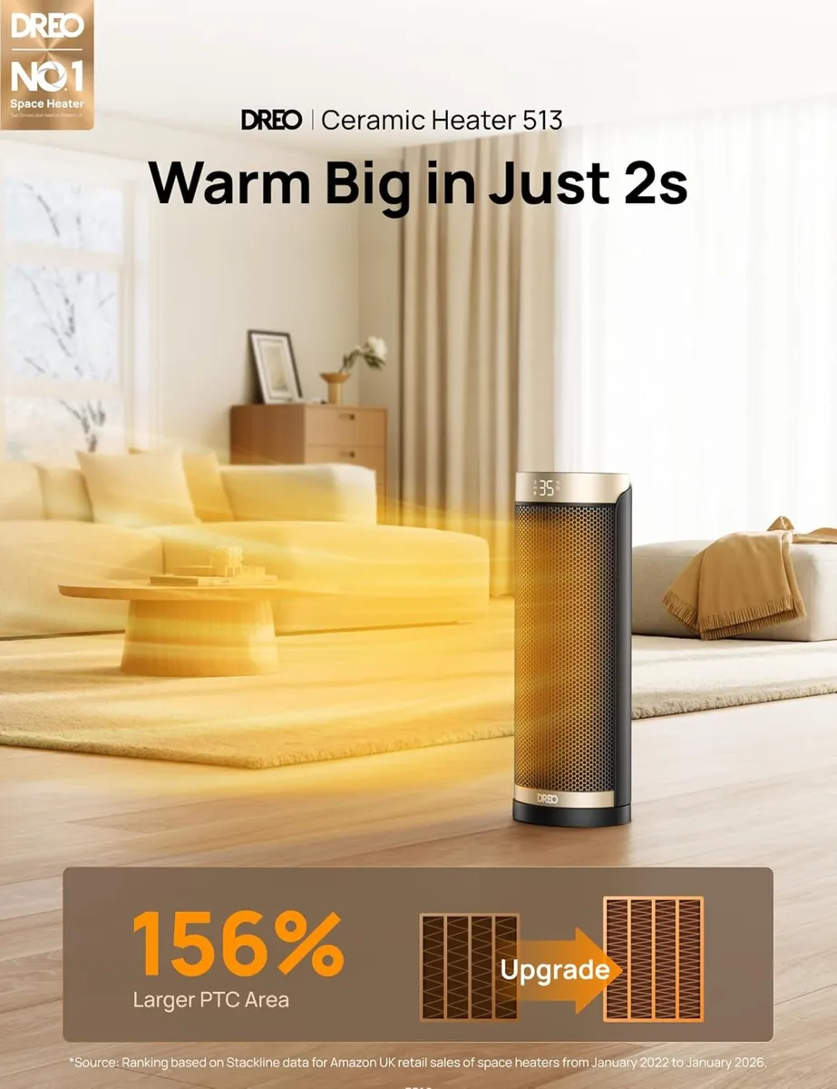 16 Inch Space Portable Heater 1800W Silent Ceramic - Image 2