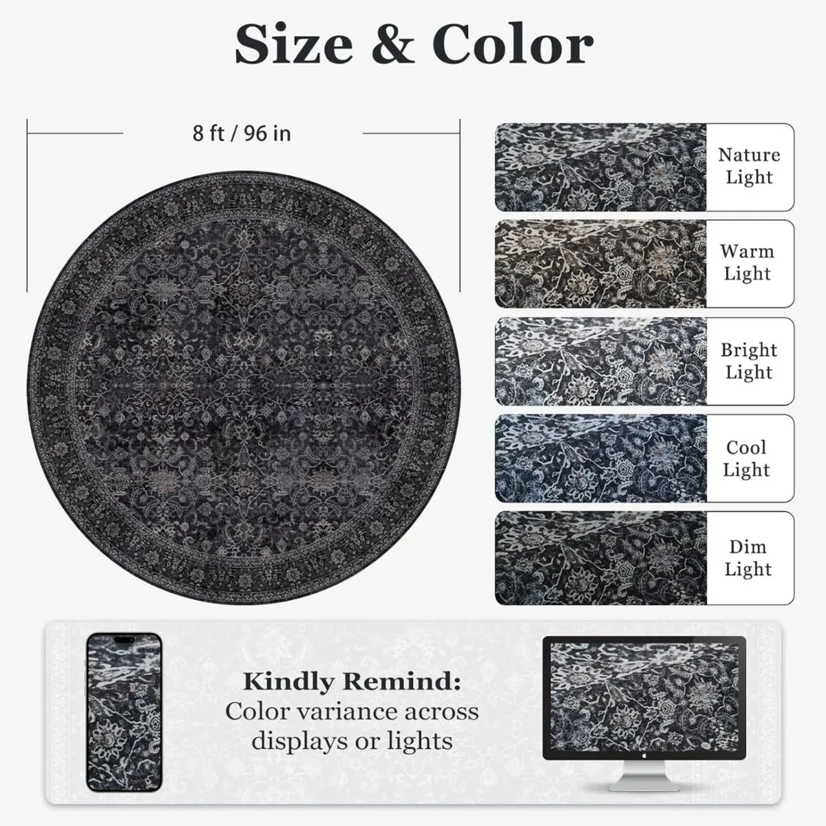 Large Round Area Rugs for Living Room 8FT - Image 2