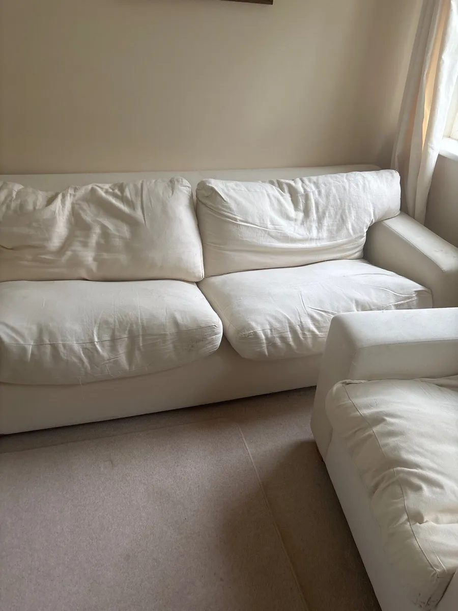 3 seater couch and 2 armchairs in cream - Image 3