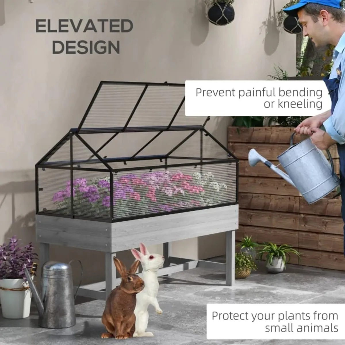 60 x 120cm Raised Garden Bed with Wooden Base - Gr - Image 4