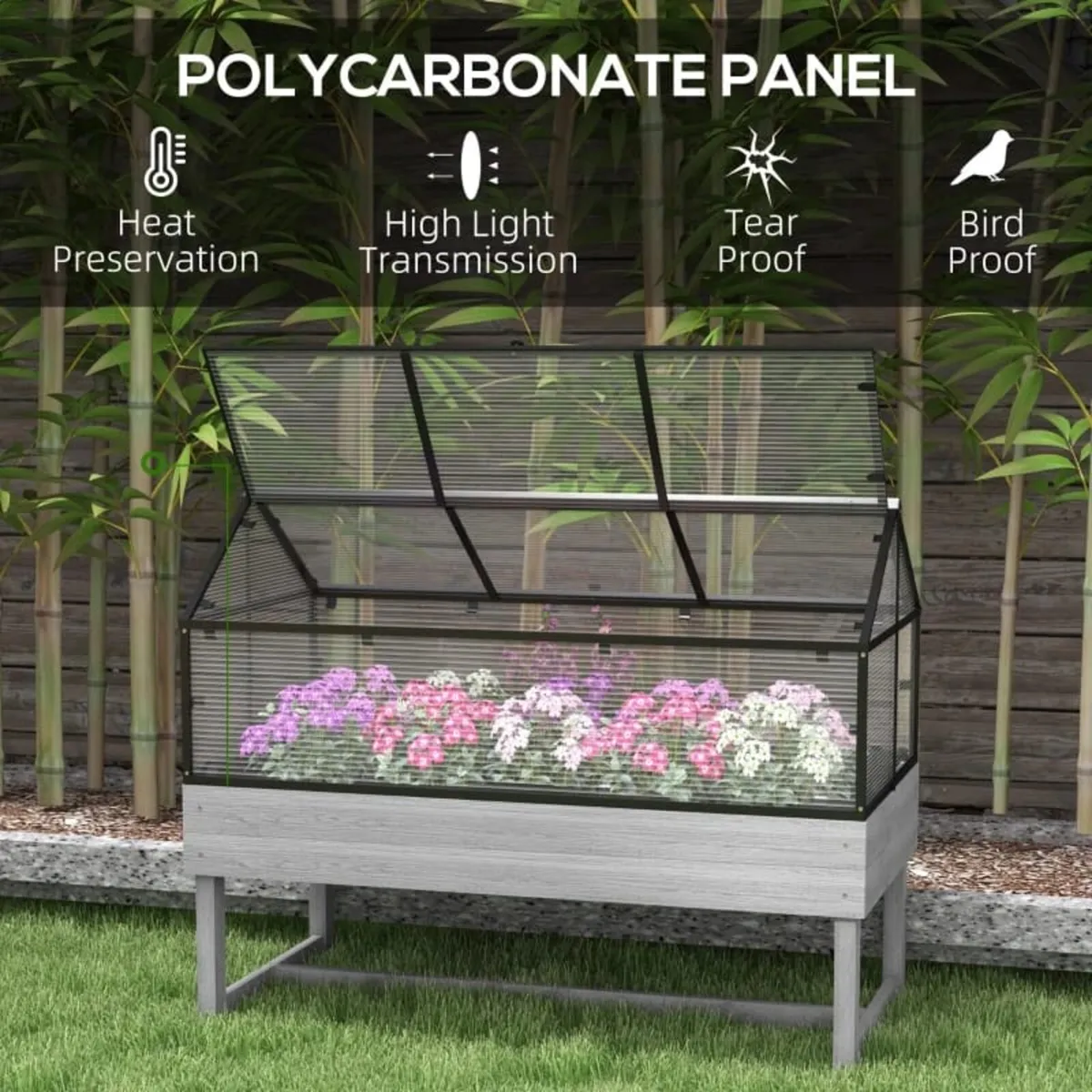 60 x 120cm Raised Garden Bed with Wooden Base - Gr - Image 3
