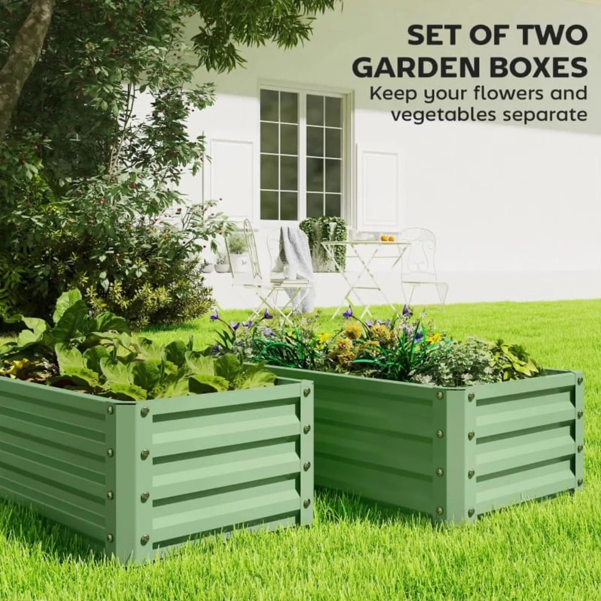Set of Two 110 x 50cm Steel Planter Boxes - Light - Image 3