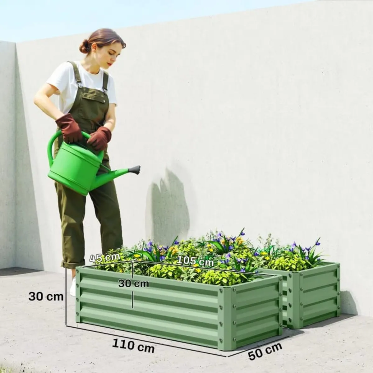 Set of Two 110 x 50cm Steel Planter Boxes - Light - Image 4