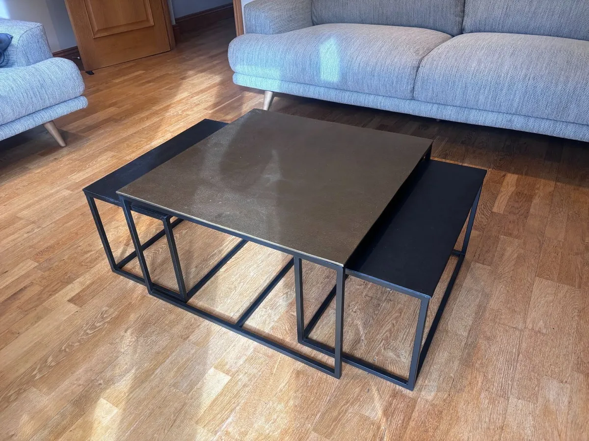 New Metal Gold/Black 3 Panel Coffee Table - Image 1