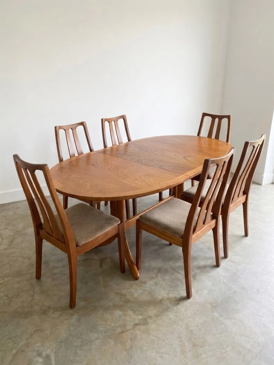 Mid Century Teak Extending Dining Table & 6 Chairs - Image 1