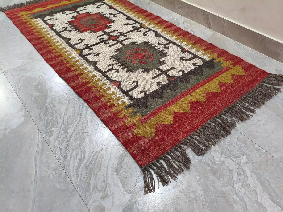 Wool Jute Vintage Rug - Image 1