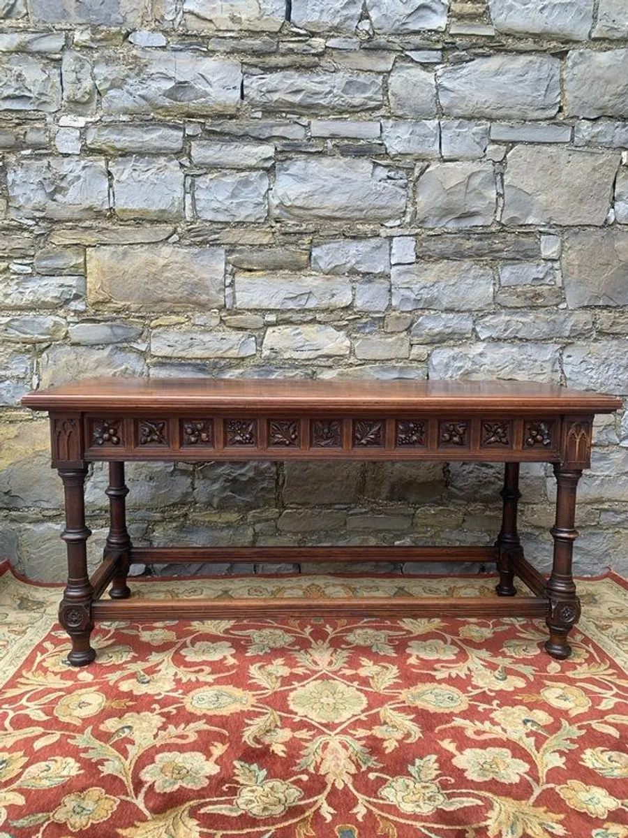 Early 20th Century Jacobean Revival Carved Oak hall table. - Image 1