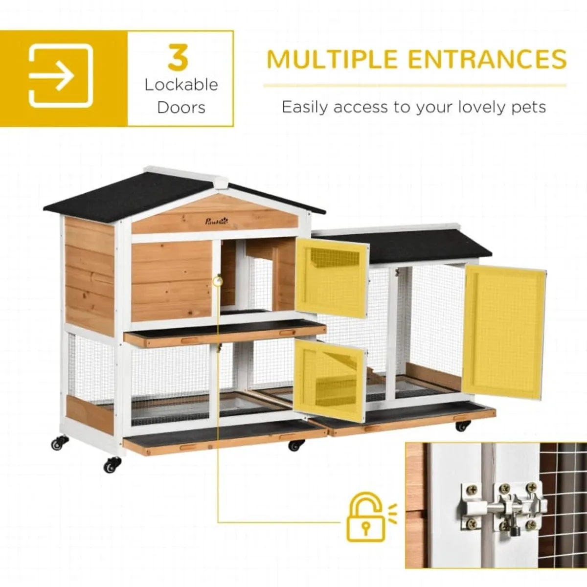 Rabbit Hutch Outdoor with Run Guinea Pig Hutch, 2- - Image 3
