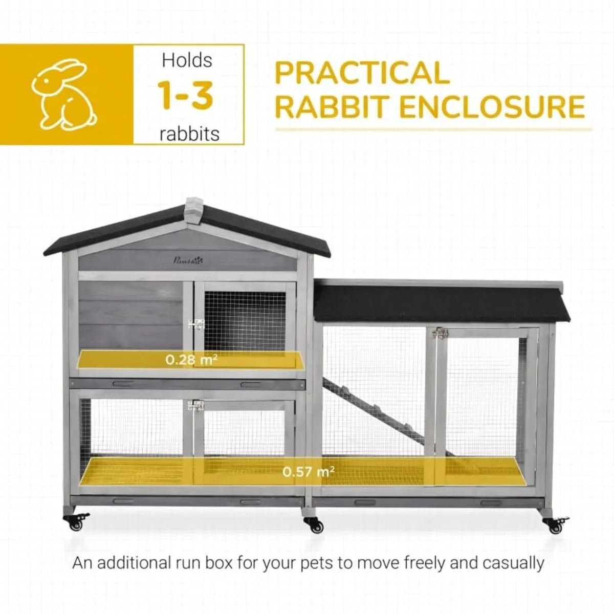 Wooden Rabbit Hutch, Guinea Pig Cage, with Wheels, - Image 4