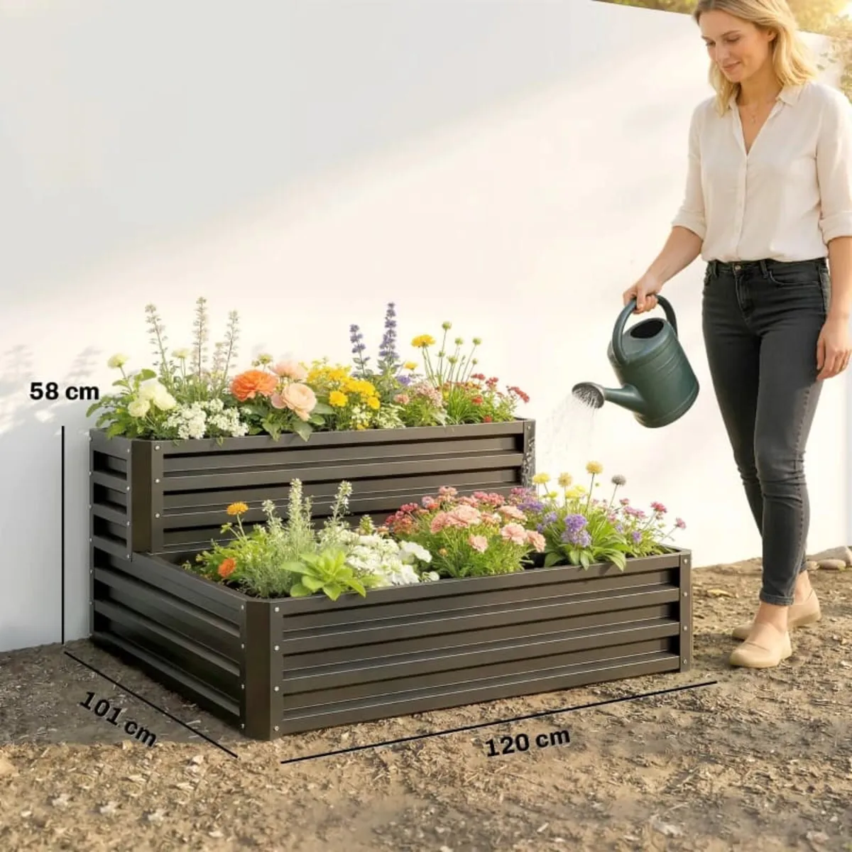 2 Tier Raised Garden Bed, Galvanised Planter Box w - Image 2