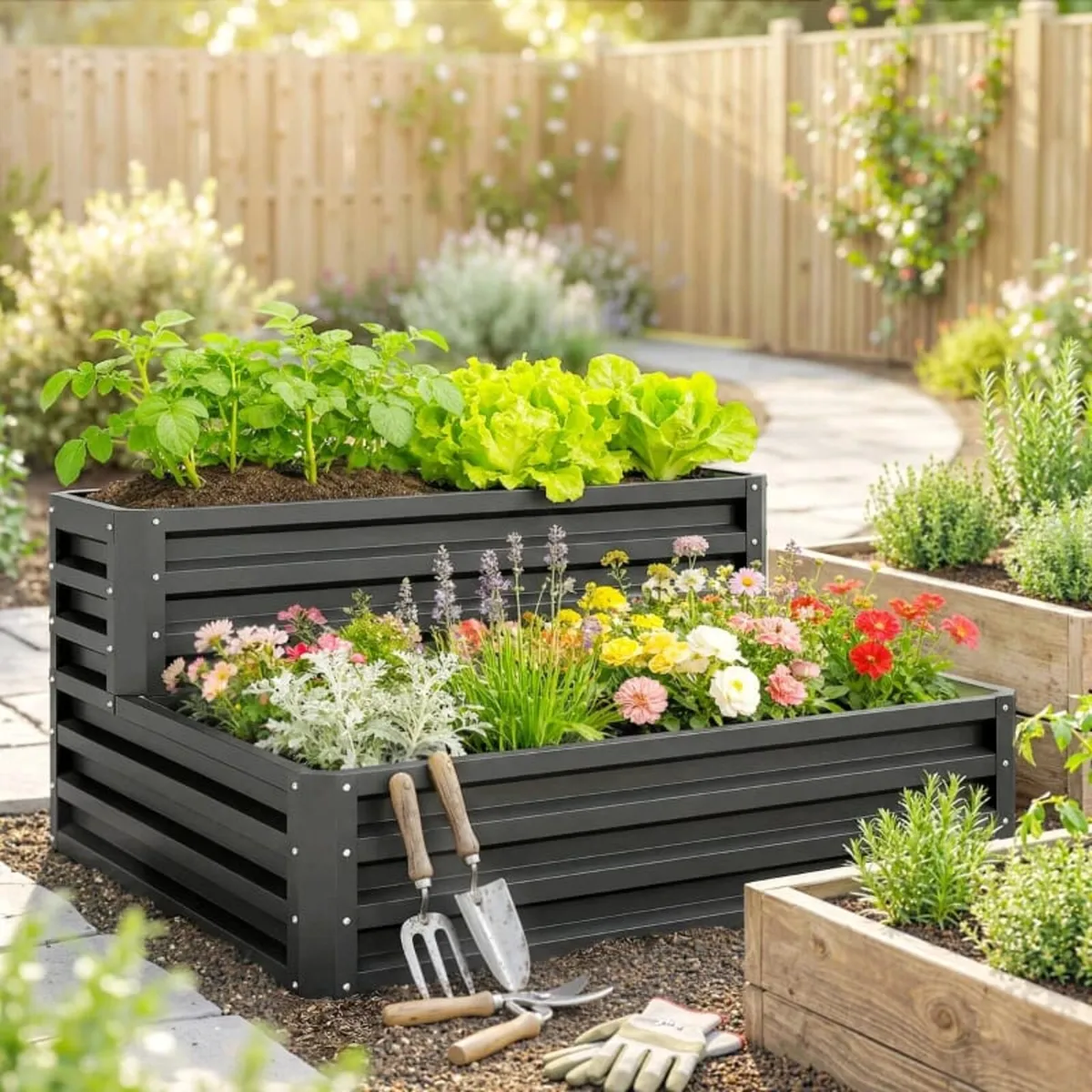 2 Tier Raised Garden Bed, Galvanised Planter Box w - Image 4
